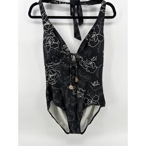 Your Best Look, One Piece Swimsuit, Black/White Flower Pattern, Women's Size 16
